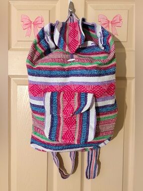 Artesanias Pinzon Colorful Woven Drawstring Backpack Hippie Boho Beach Bag